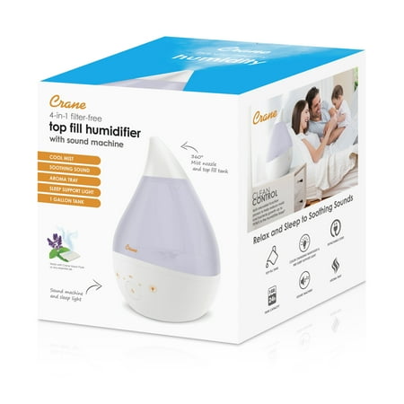 CRANE - 1 Gal. Drop Cool Mist Humidifier with Sound Machine - White