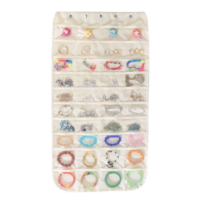 Laklulu Soporte para Joyas, Organizador de Joyas Colgantes, Bolsa de Almacenamiento de Accesorios de Almacenamiento de Doble Cara con 40 Bolsillos Transparentes, 45 * 85 cm