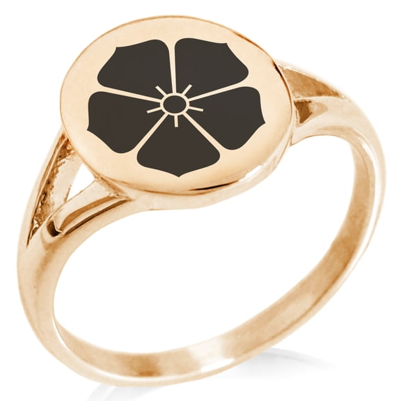 Stainless Steel Akechi Samurai Crest Minimalist Oval Top Polished Statement Signet Ring