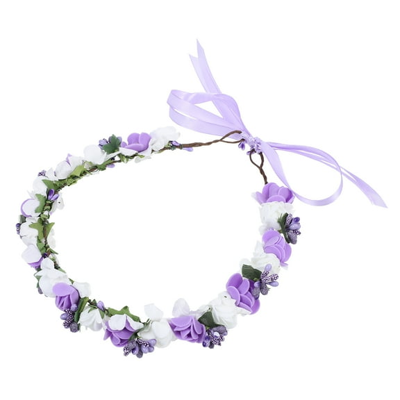 Raindrops Purple Bridal Wreath Crown with Adjustable Ribbon, PE Foam Flowers for Wedding and Party Decorations