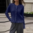 thumbnail image 5 of gbyLJF Womens Ruffer Sweater Cardigan Button Down Long Sleeve Crew Neck Cropped Knitted Tops Blue, 5 of 6