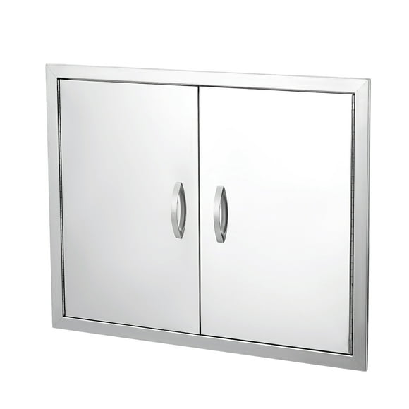 304 Stainless Steel Double BBQ Access Doors for Outdoor Kitchen – Flush Mount, Handle & Air Vents, Corrosion-Resistant, Brushed, Easy Install – Size: 36W x 21H Inches – Double Door – Metal Handle
