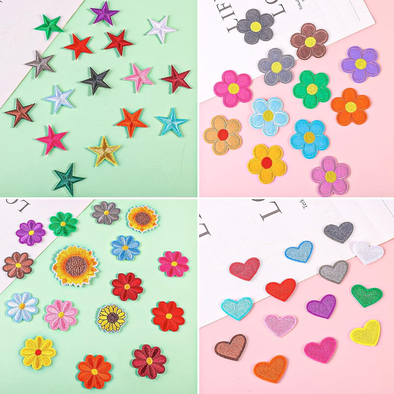 71 PCS Iron on Patches Versatile Embroidered Iron-On Patch Set for Clothes, Bags, and DIY Crafts Include Sunflowers, Hearts, Flowers, and More Pattern