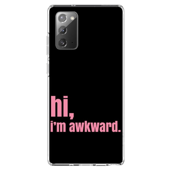 DistinctInk Clear Shockproof Hybrid Case for Galaxy Note 20 ULTRA (6.9" Screen) - TPU Bumper, Acrylic Back, Tempered Glass Screen Protector - Black Pink "hi, I'm awkward."