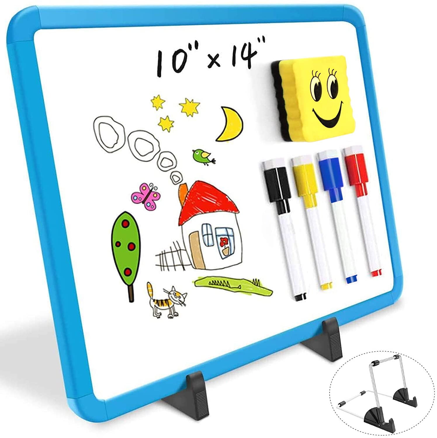 Small White Board Writing Board Desktop Dry Erase Board Personal Whiteboard with Stand Wooden Frame for Students 11 x 11 Double-Sided Magnetic Dry Erase Board and 8 Dry Erase Markers with Eraser 