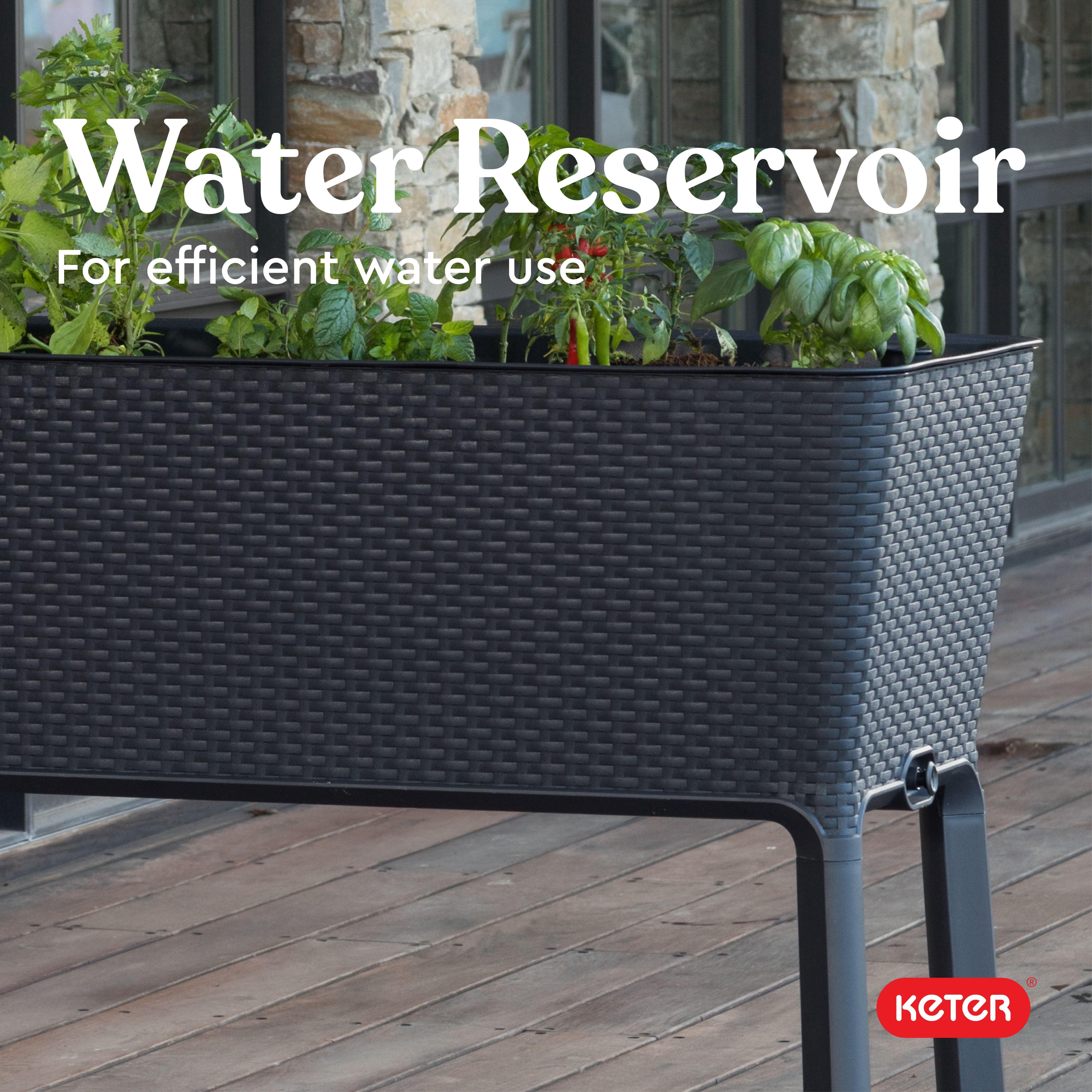 Keter 19.4" x 44.9" x 29.8" Resin Durable Raised Garden Bed with Self-Watering Drainage Planter Box