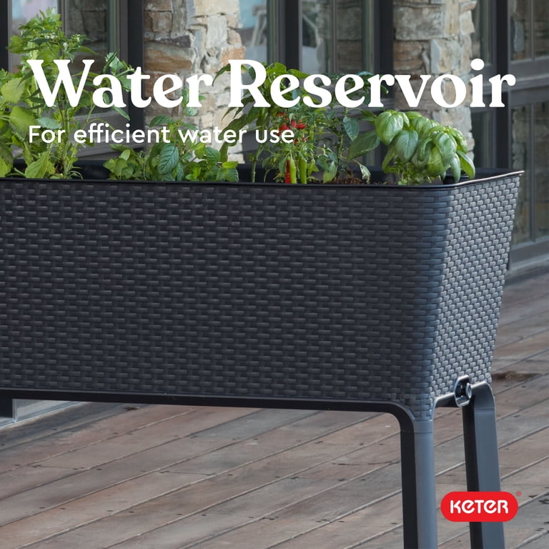 Keter 19.4 inch x 44.9 inch x 29.8 inch Resin Durable Raised Garden Bed with Self-Watering Drainage Planter Box