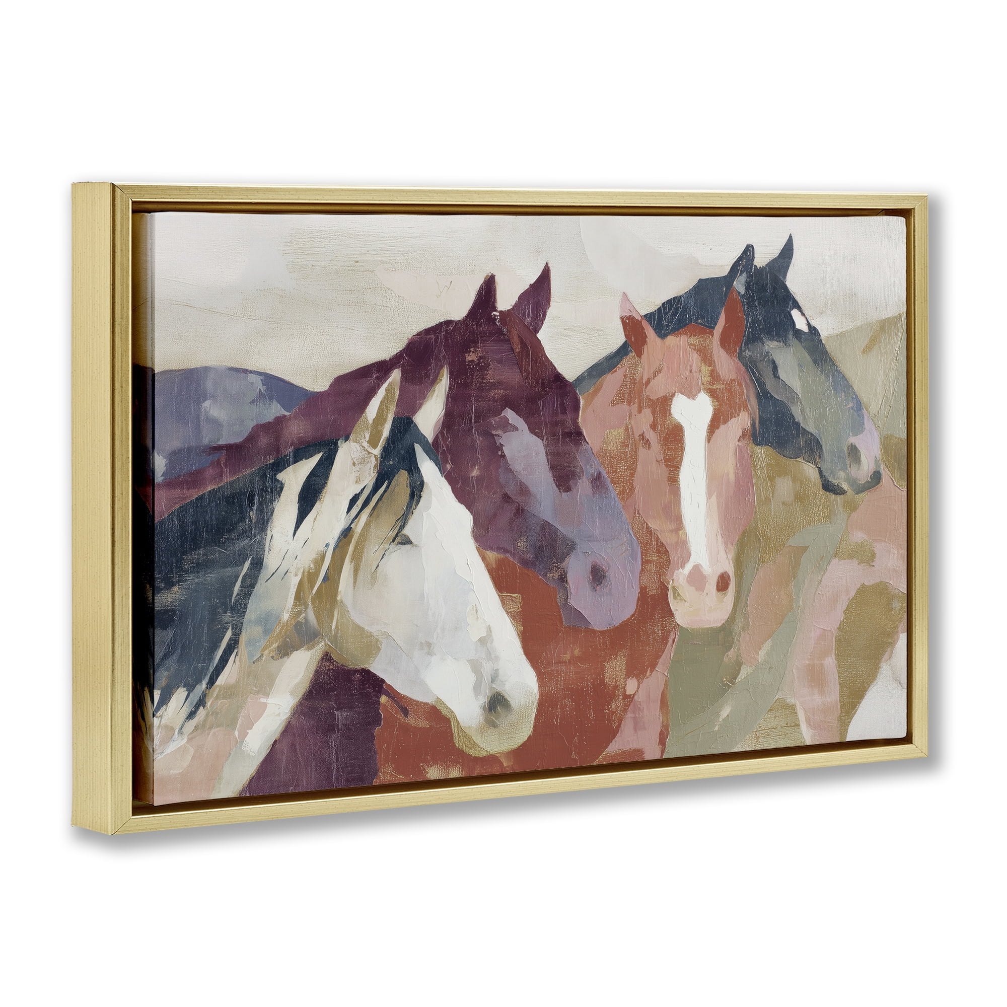 Stupell Industries Calm Horses Abstraction Gold Framed Floater Canvas Wall Art, design by Chromatic Storm Studio