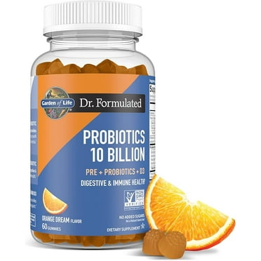 Garden of Life Dr Formulated 10 Billion CFU Prebiotic Fiber & Probiotic Gummies with Vitamin D3 for Digestive and Immune Health – Gluten Free, Non GMO, No Added Sugar, Orange Dream Flavor, 60 Gummies