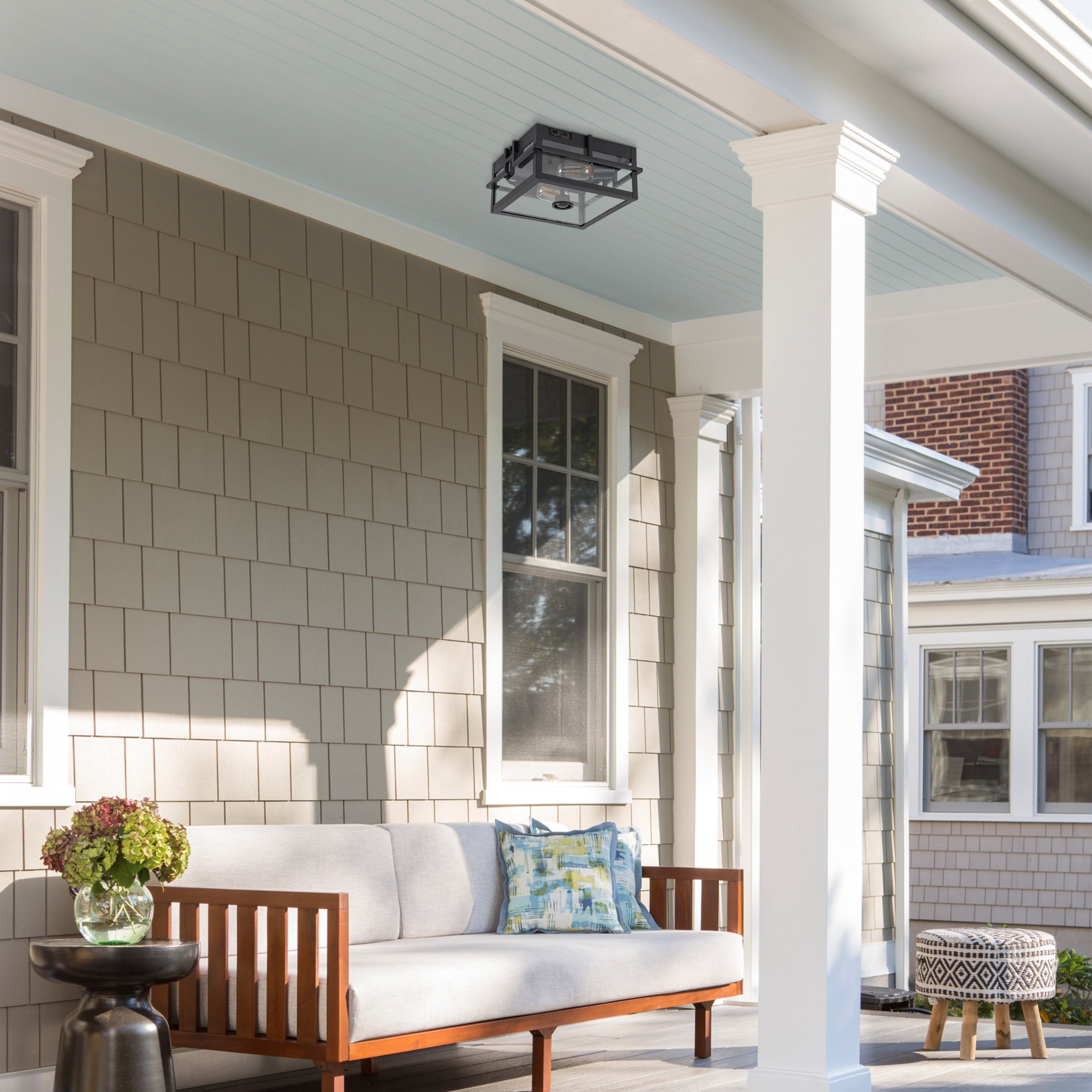 C Cattleya Black Motion Sensing Dusk to Dawn Outdoor Flush Mount Ceiling Light