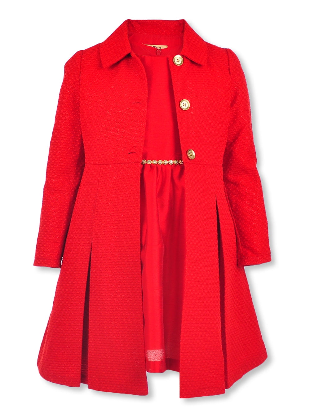 Purple Rose Girls' Gem Trim Dress & Coat Set red, 7 (Big Girls