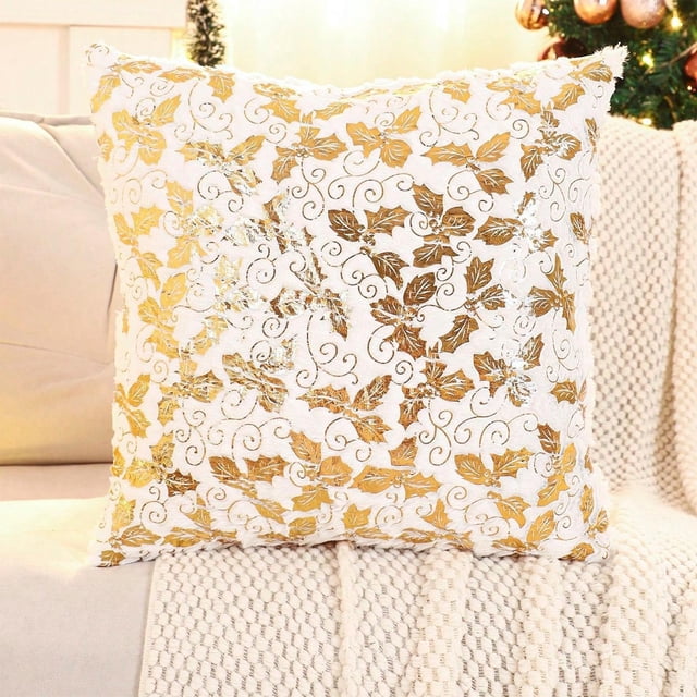 Funda de Almohada Navideña con Diseño de Árbol de Navidad y Copos de Nieve | Funda Blanca de Poliéster para Sofás | 45X45Cm | 1 Unidad