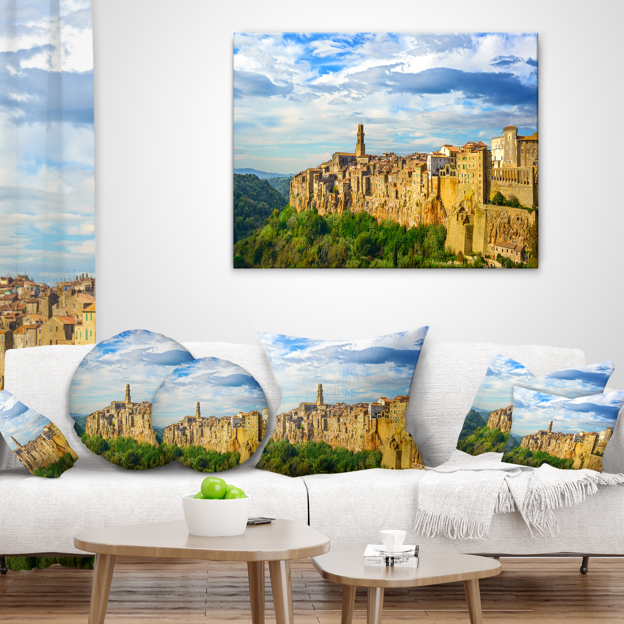 Designart Tuscany Pitigliano Medieval Village - Photography Throw Pillow - 18x18