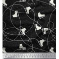 thumbnail image 1 of Soimoi Black polyester Crepe Fabric Ice Skates Travel Printed Fabric 1 Yard 52 Inch Wide, 1 of 3