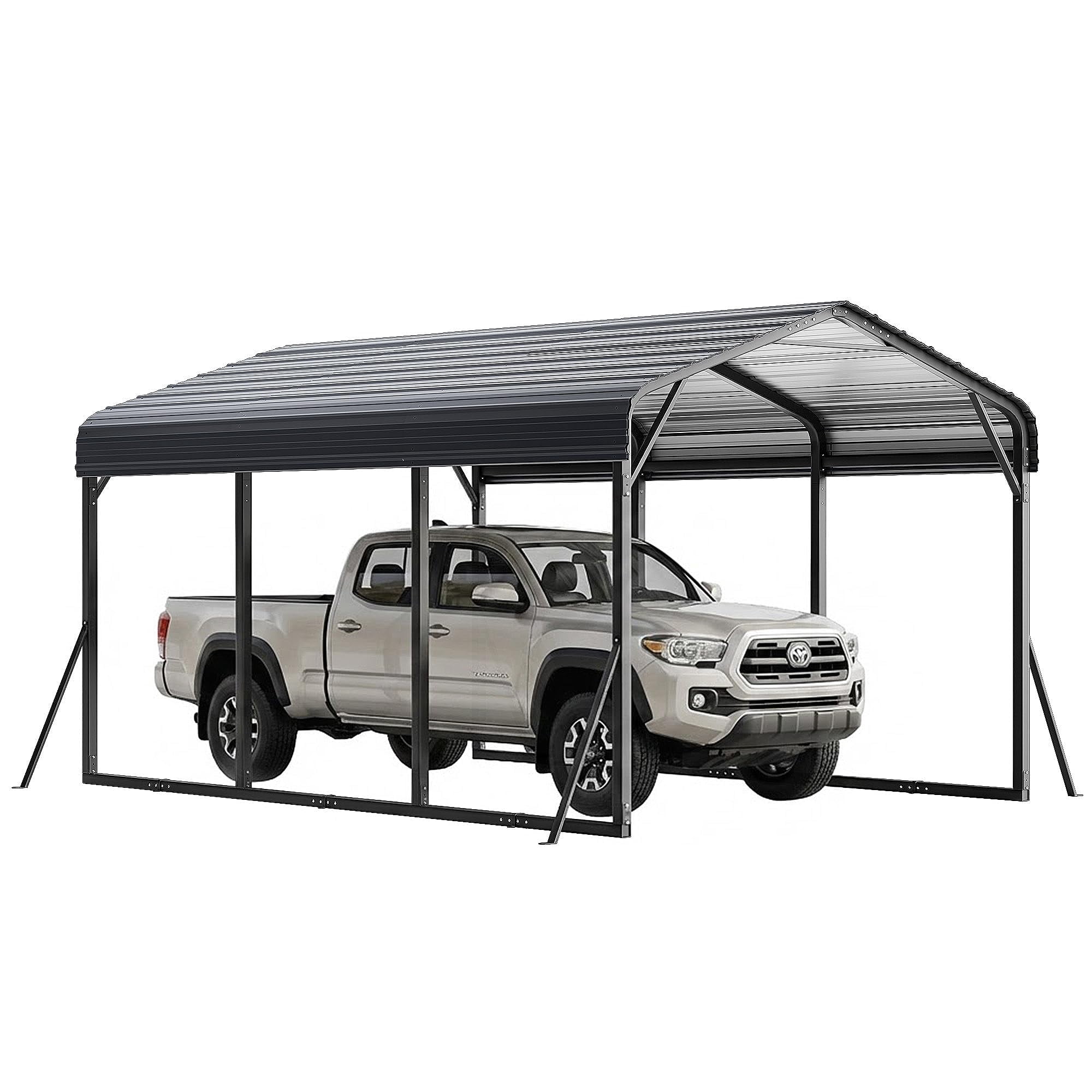 Gotland 10 FT x 15 FT Metal Carport, Heavy Duty Carport with Reinforced Frame, All-Weather Car Canopy with Reinforce Wind-Resistant Roofs, Multi-Functional Outdoor Garage for Car Truck Black