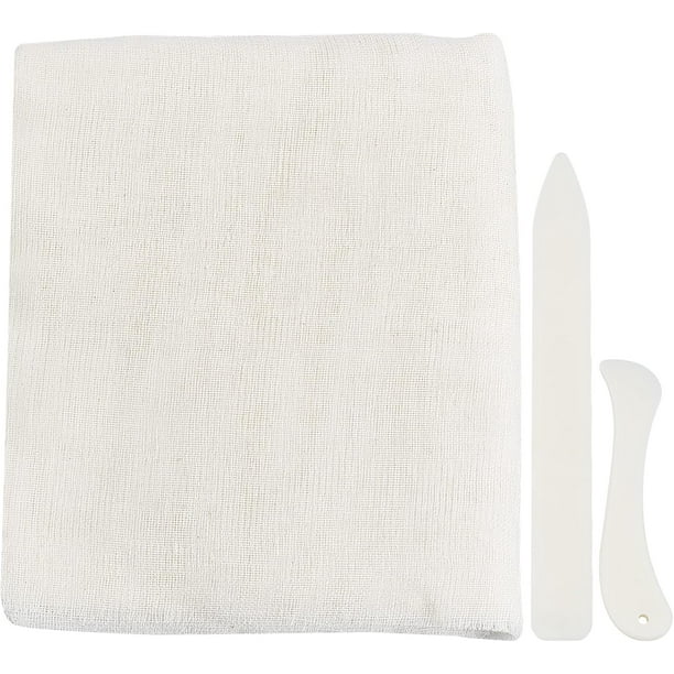 Kit de encuadernación con tela, herramientas de encuadernación manuales, tela de algodón blanca de 126 × 15,8 pulgadas, 2 plegadoras de hueso y hendidora de papel.