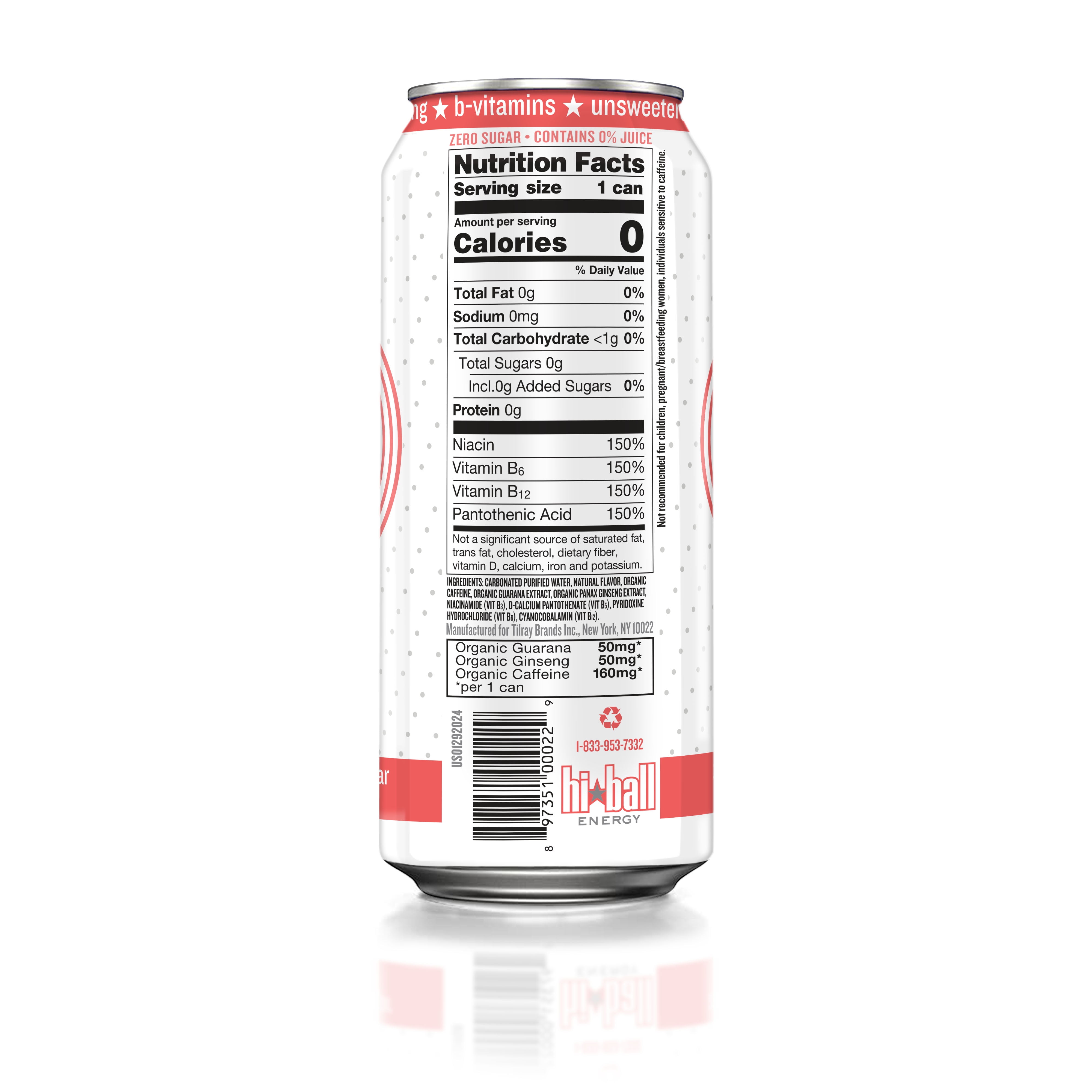 Hiball Clean Energy Drink, Zero Sugar Caffeinated Seltzer Water, Grapefruit, 16 Fl Oz, 12 Pack