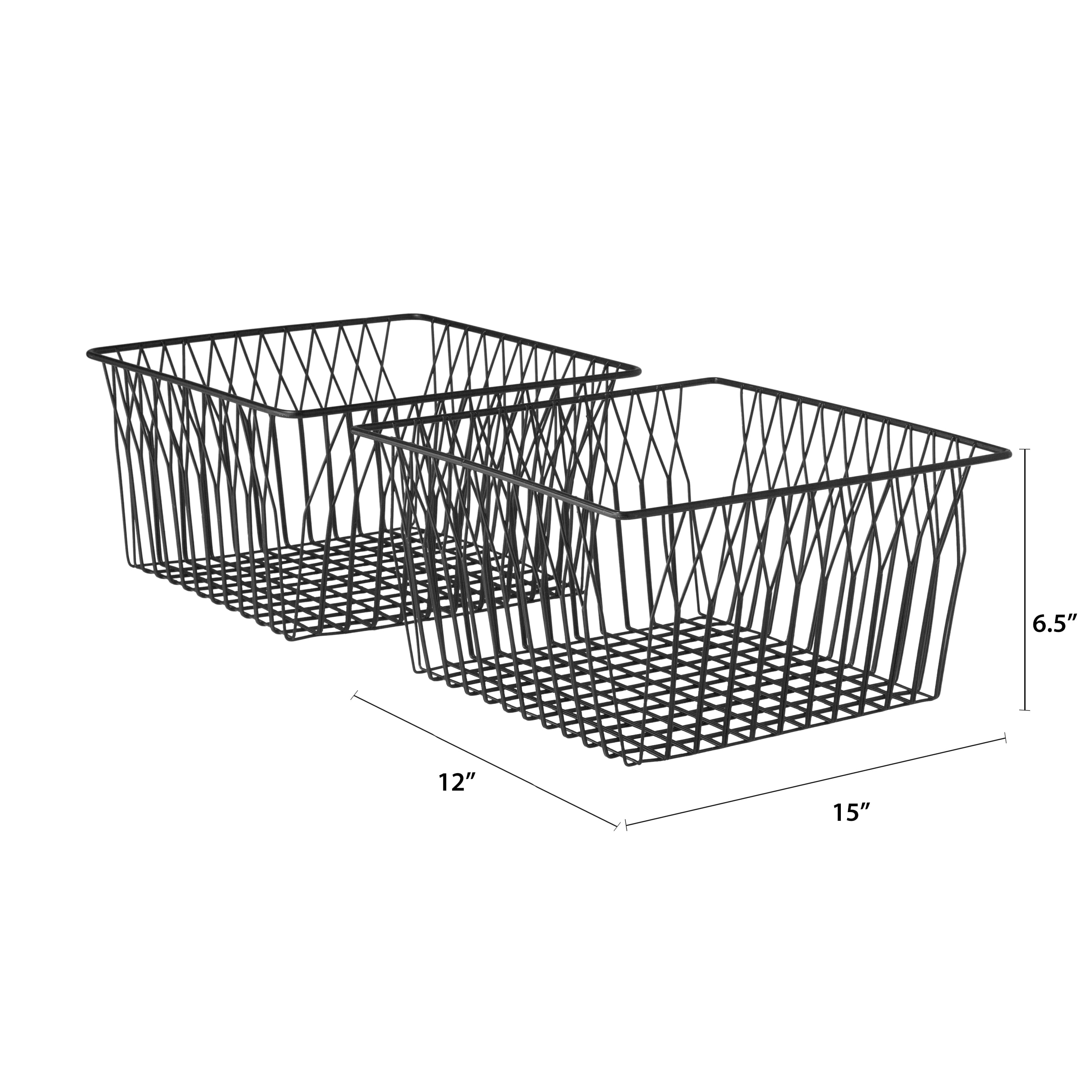 MoDRN Nordic Blush Woven Iron Wire Rectangular Floor Storage Basket, Set of 2