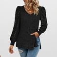 thumbnail image 3 of BLVB Long Sleeve Shirts for Women Fall Lace Hollow out Blouses Dressy Ribbed Knit Sweaters V Neck Tunic Trendy Clothes, 3 of 6