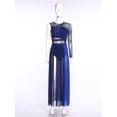 thumbnail image 3 of Raenseen Lyrical Dance Dress for Women Color Block Lyrical Dance Maxi Dress Modern Contemporary Dancewear Navy Blue&Blue L, 3 of 7