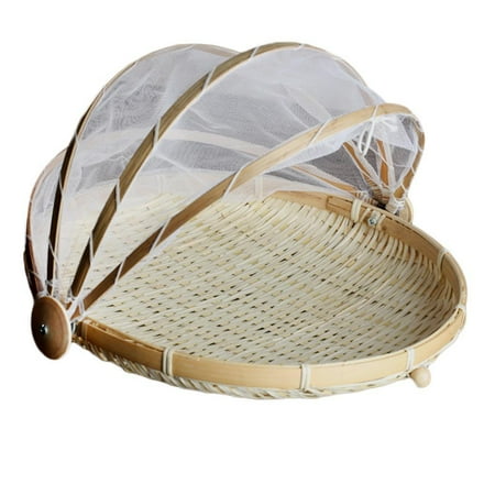 

Covered Bamboo Food Serving Tent Basket Fruit Vegetable Bread Cover Storage