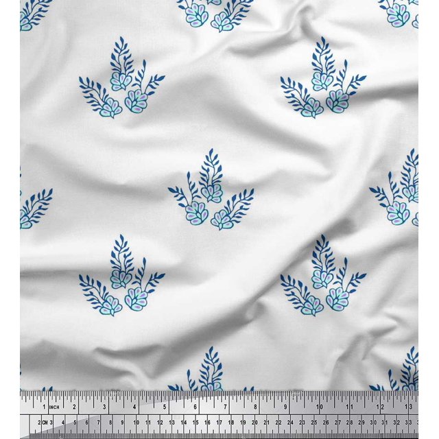 Soimoi Rayon Crepe Fabric Leaves & Floral Block Printed Craft Fabric by The Yard 46 Inch Wide