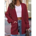 thumbnail image 2 of Womens Oversized Cardigan Soft Knit Cardigan Sweater with Pockets Wine Red M, 2 of 4