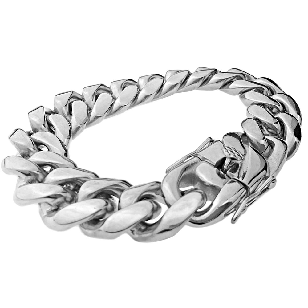Bling Cartel - Men's Solid Stainless Steel Bracelet Silver 18MM Thick ...