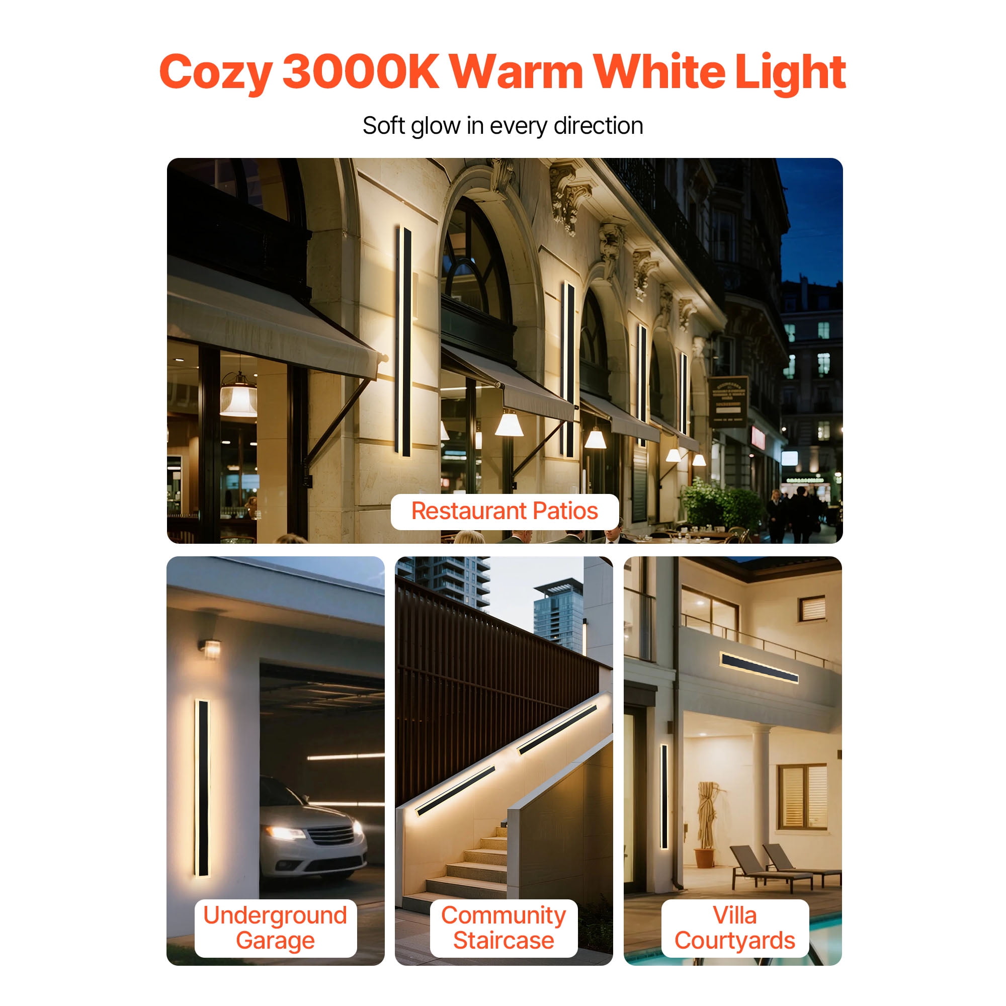 KFFKFF Outdoor Wall Lights, Set of 2, 39.4-Inch Modern Vertical Wall Sconce Light Fixtures, 3000K Warm White, IP65 Waterproof and Rust-Resistant, Ideal for Home, Porch, or Garage