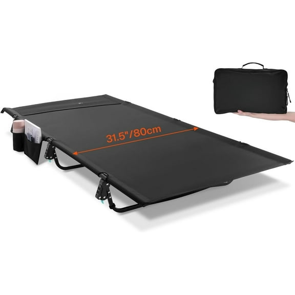 Camping Cot, Extra Wide Compact Sleeping Cots with Side Pocket - Lightweight Folding Cot for Camping Traveling Tent Day, Carry Bag Included