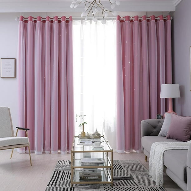 Pink Stars Cutout Curtains for Kids Girls Bedroom Living Room