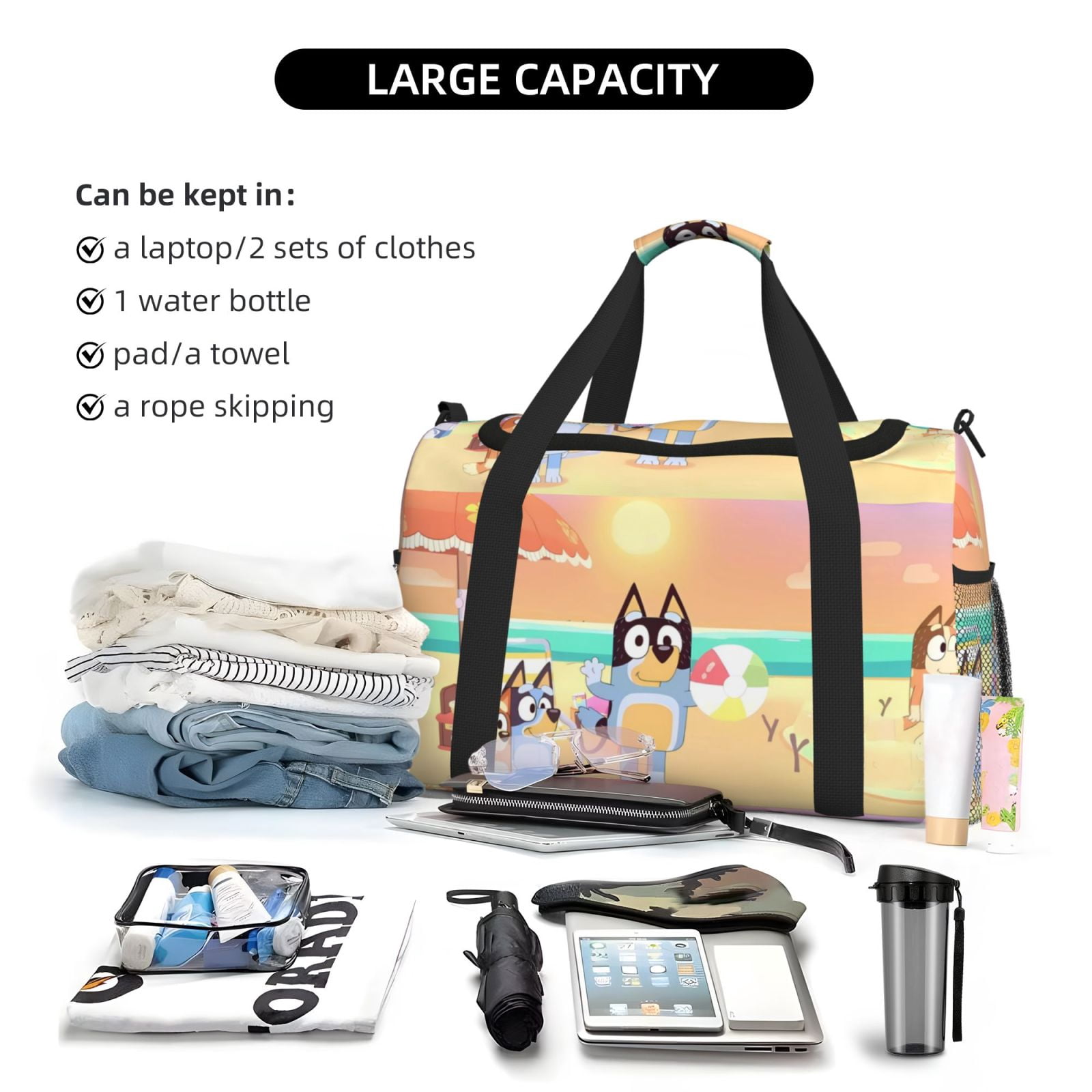 Silaia Bluey Print Travel Duffle Bag,Weekender Bag Carry On Tote Bags,Sport Gym Bag, Hospital Bag for Labor and Delivery, Overnight Bag Luggage Bag