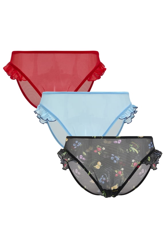 Mesh Ruffle Cheeky Underwear, 3-Pack, Sizes XS to 3XL
