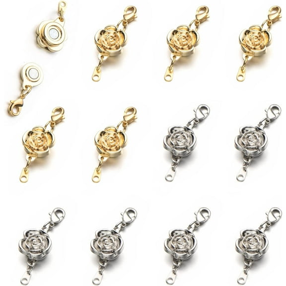 12 Pieces Locking Magnetic Necklace Clasps and Closures Rose Magnetic Clasp for Jewelry Necklace Bracelet