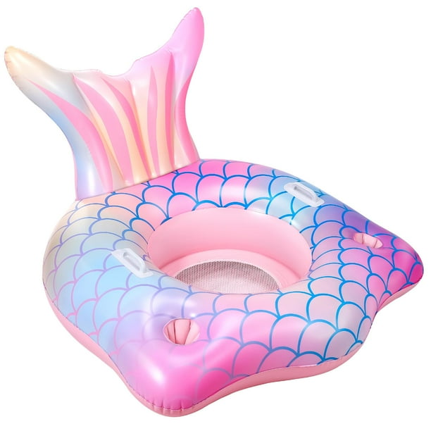 Flotador inflable para piscina con forma de cola de sirena con portavasos para niñas