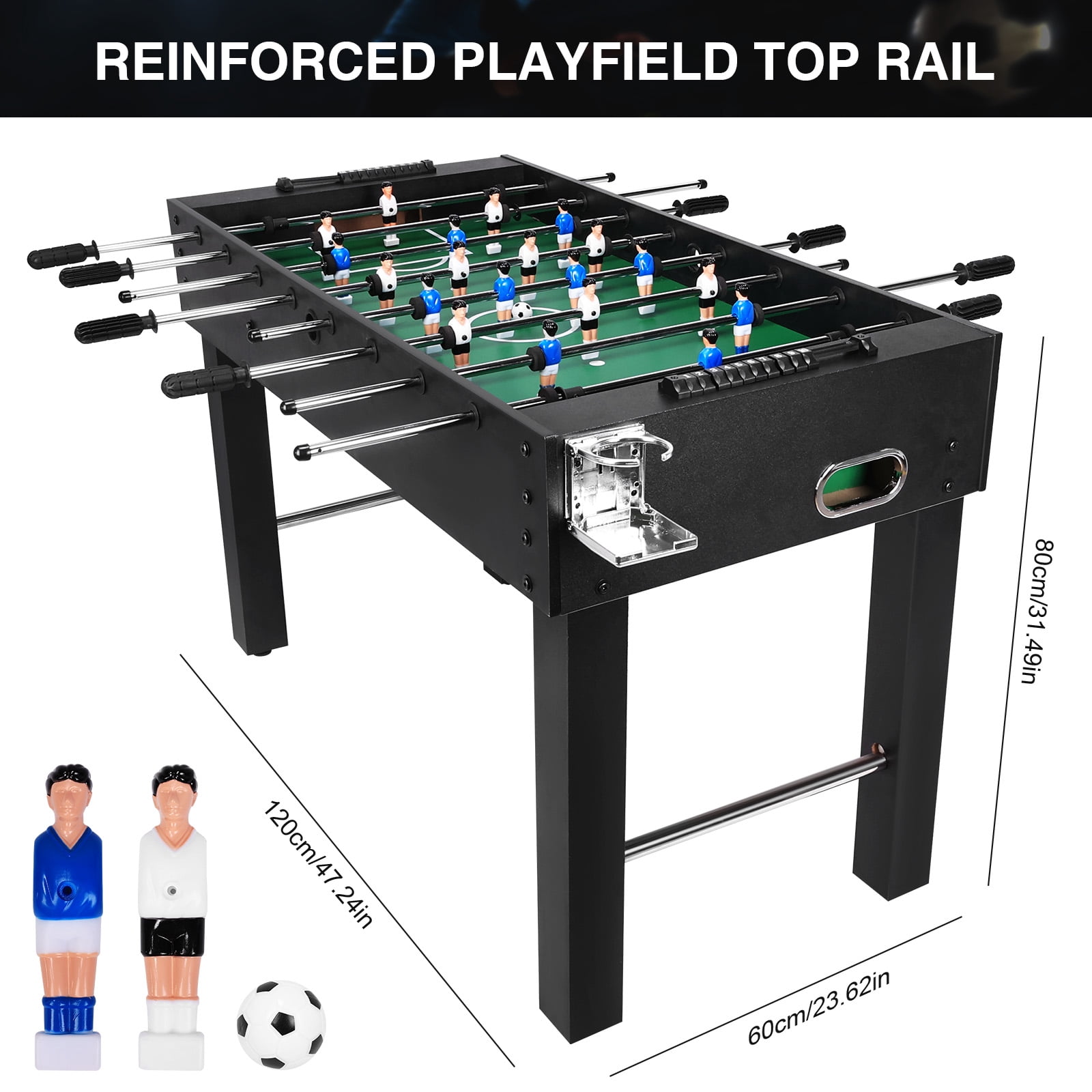 Qiyester Large Fun Soccer Table, Black Wood Grain, 8-Pocket, Suitable for Friends and Family to Play Together