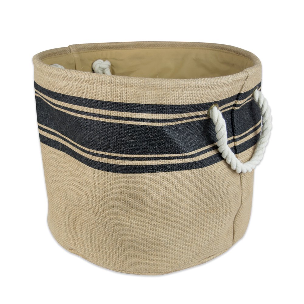 16&quot; Brown and Black Border Pattern Rounded Large Bin with Rope Handles