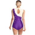 thumbnail image 3 of SiiRoh Women's Gymnastics Leotard One Piece Sleeveless Rhinestones Bodysuit for Ballet Dance Skating Purple S, 3 of 6