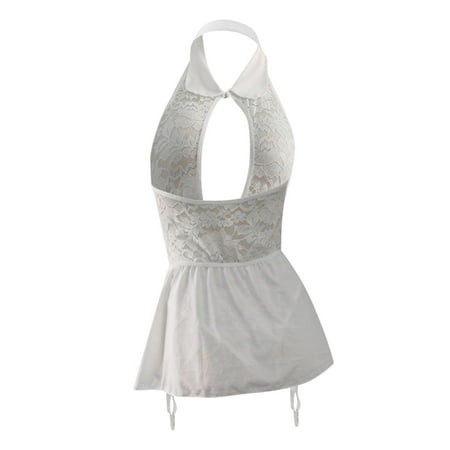 

zuwimk Womens Lingerie Sexy Black Lace Chemise for Women See Through Eyelash Lingerie Sexy Mini Babydoll Sheer Floral Nightgown Robe Negligee White S