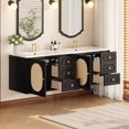 thumbnail image 4 of Euroco Mid-Century Modern Bathroom Vanity with Rattan Design, Soft-Close Drawers, Glossy Ceramic Basin, Premium MDF Storage Cabinet for Bathroom, 4-inch Faucet Compatibility, 4 of 9
