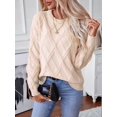 thumbnail image 5 of Womens Sweaters Crewneck Cable Knit Sweater Long Sleeve Fall Tops for Women M, 5 of 9