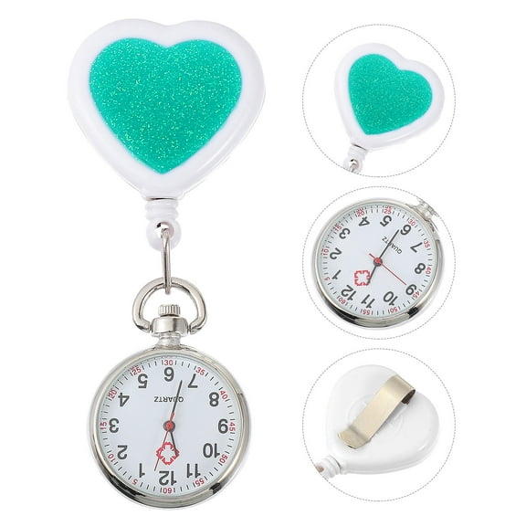 WHAMVOX Green Retractable Pocket Watch with Peach Heart Design for Decor Alloy Glass 3.5 Inch