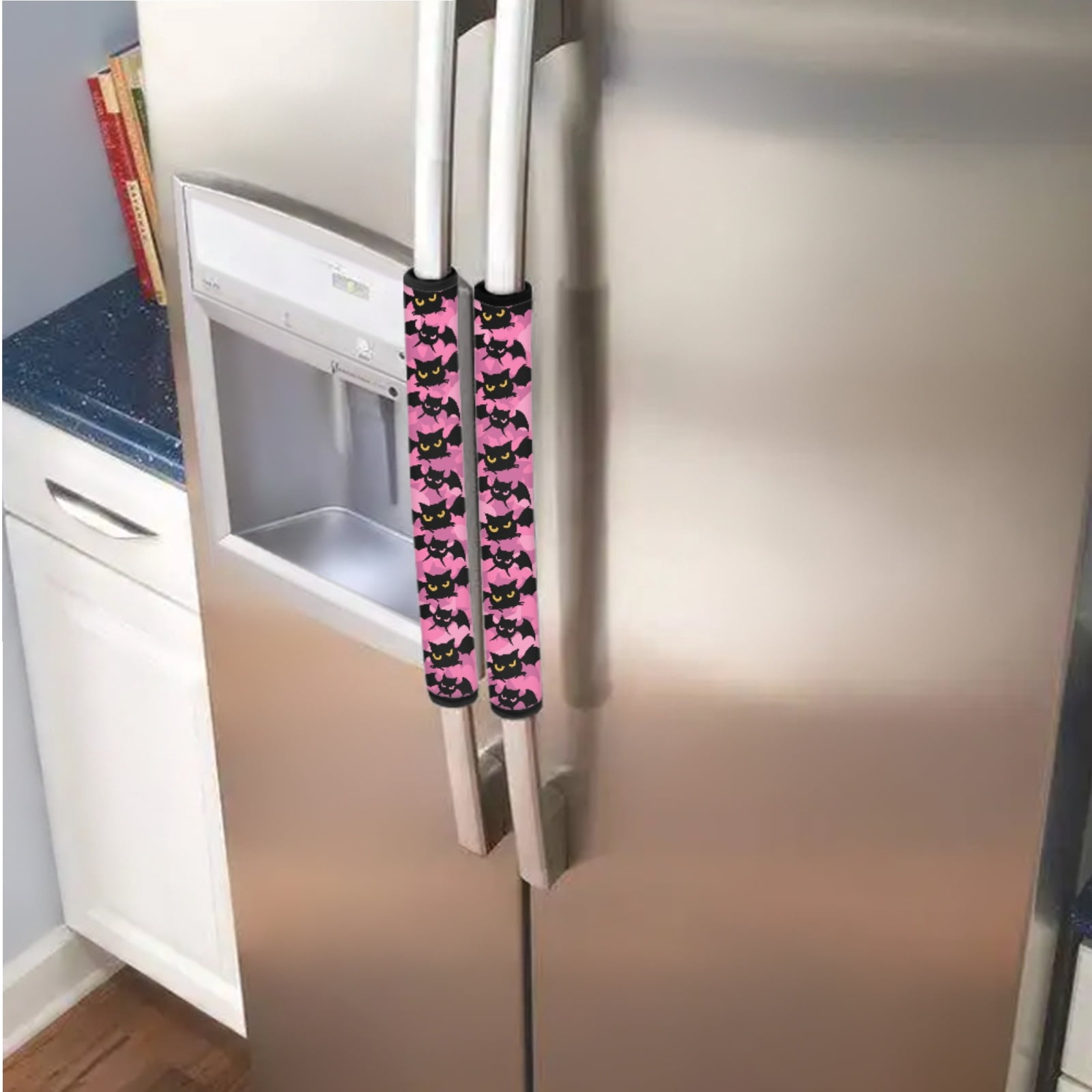 Xoenoiee 6 PCS Refrigerator Door Handle Covers Protective Electrical Kitchen Appliances Gloves Sturdy with Hook and Loop Fastener Handle Gloves for Fridge Microwave Oven, Bat Pink Halloween