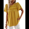thumbnail image 1 of Blusas de Verano para Mujer, Cuello Redondo, Corta, Blusas Casuales de con Dobladillo de Encaje Fluido, Ropa de Moda 2025 Amarillo S, 1 of 10