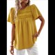thumbnail image 1 of Blusas de Verano para Mujer, Cuello Redondo, Corta, Blusas Casuales de con Dobladillo de Encaje Fluido, Ropa de Moda 2025 Amarillo S, 1 of 10