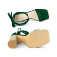 thumbnail image 4 of BLISSFUL STEP Women's Square Toe Lace Up Block High Heel Platform Sandals Emerald Green 8, 4 of 7