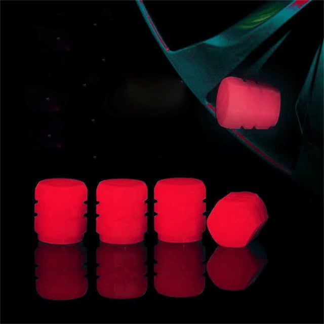 Xihbxyly Juego de Tapas de Neumáticos Fluorescentes, Tapa de Válvula de Material Abs, Fácil Instalación, Ajuste Universal, Potenciador de Ciclismo Nocturno, Paquete de 4, Accesorios para Ruedas de Ve
