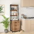 thumbnail image 4 of Gymax Ladder Bookshelf Tall Bookcase w/ 3 Open Shelves Printer Stand 3 Storage Drawers Natural, 4 of 10