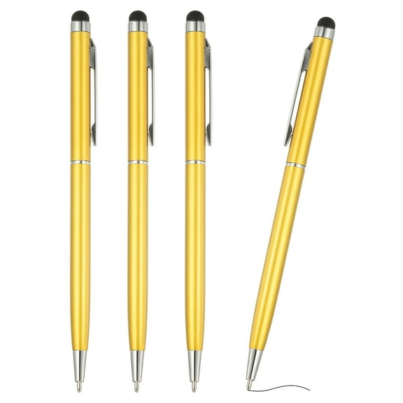 Ballpoint Pen with Stylus Tip, 4Pcs 2 in 1 Metal Pen Black Ink 1.0mm Medium Point Stylus Pen for Touch Screens, Golden