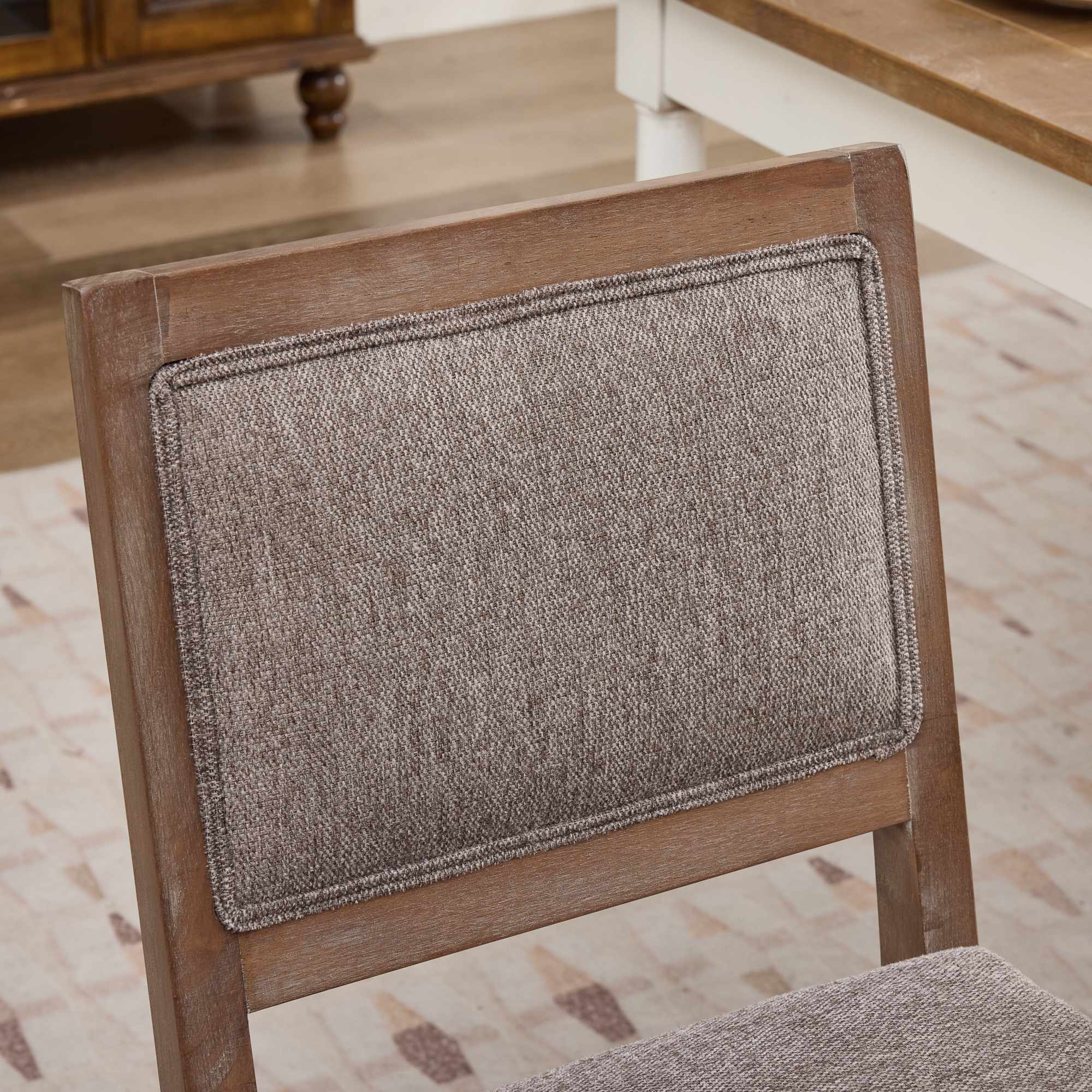 Leumius Set of 2 Farmhouse Fabric Upholstered Dining Chairs, Cushioned Fabric Seat Solid Hardwood Frame Chairs for Kitchen, Dining Room & Breakfast Nook,Coffee